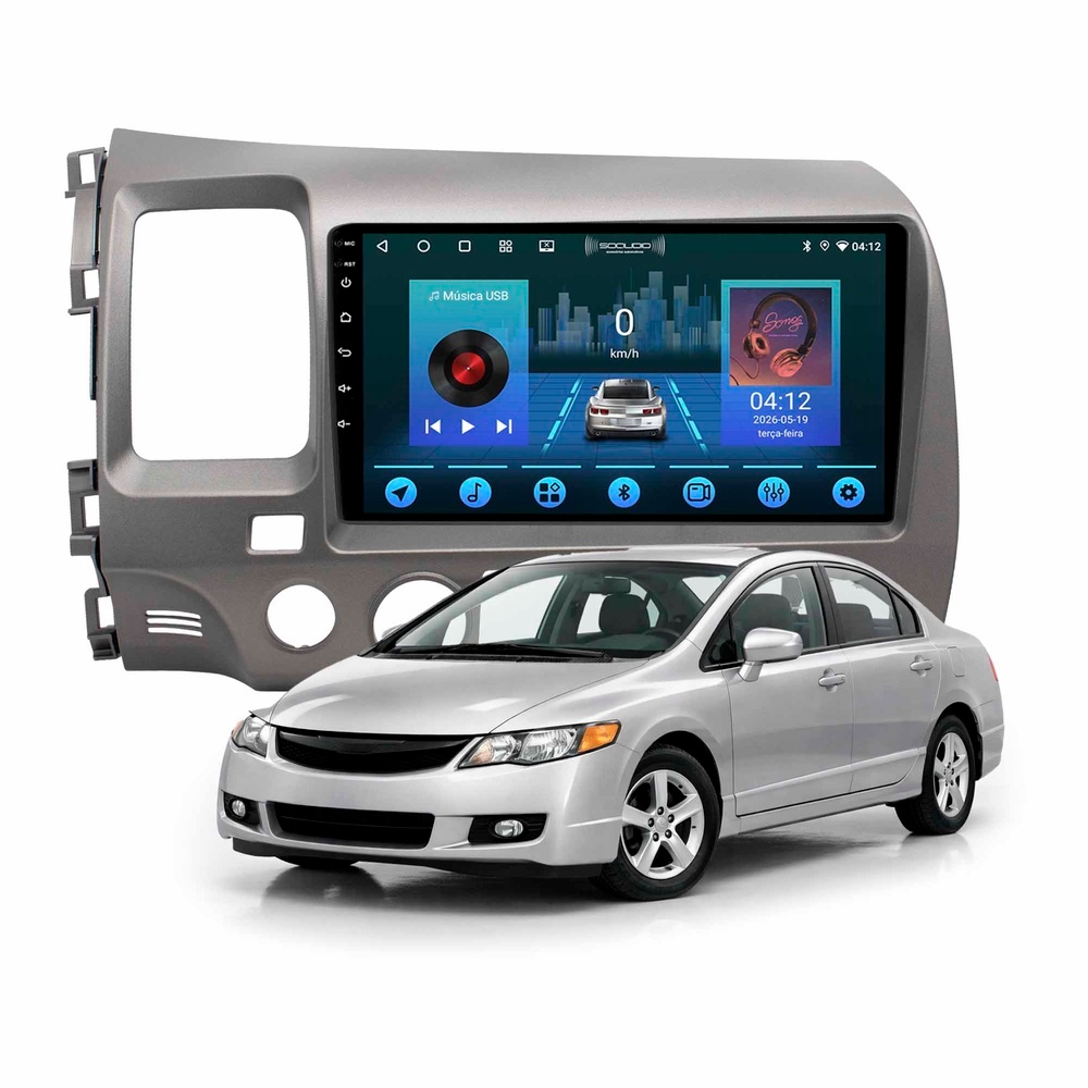 Multimídia 9P New Civic 2007 A 2011 2ram+64gb Quadcore Carplay Android Gps Bluetooth Quadcore