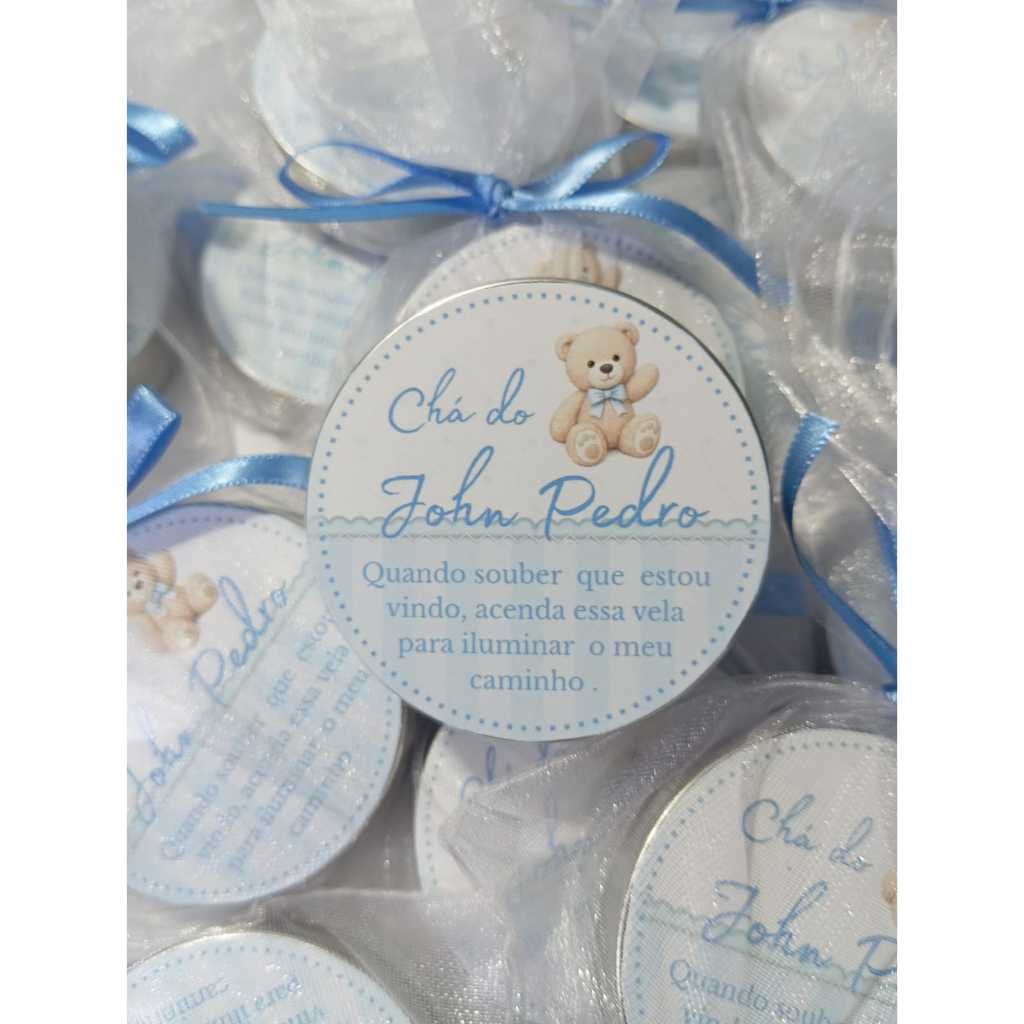 KIT 20 Vela Aromática Personalizada 30g | Lembrancinha para Chá Revelação, Casamento, 15 Anos, Batizado e Aniversário