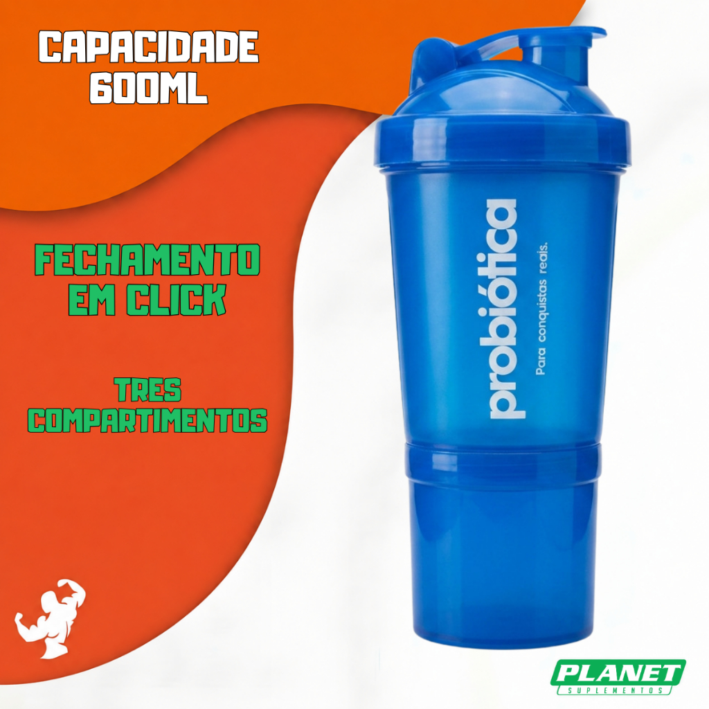 Coqueteleira 3 Doses Probiótica com Porta Suplementos
