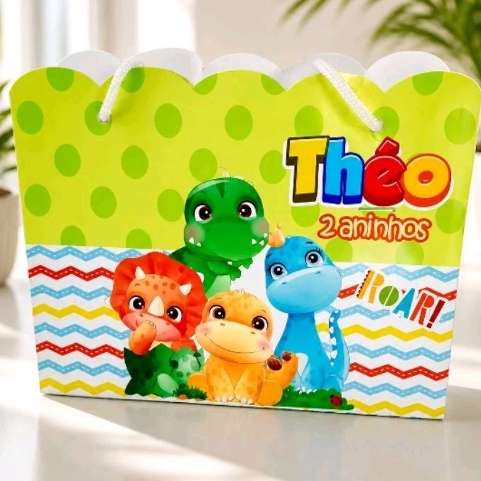 🎀Sacolinha  DINO BABY personalizada PEGUE E MONTE/Lembrancinha/com nome e idade/ANIVERSÁRIO DINO BABY