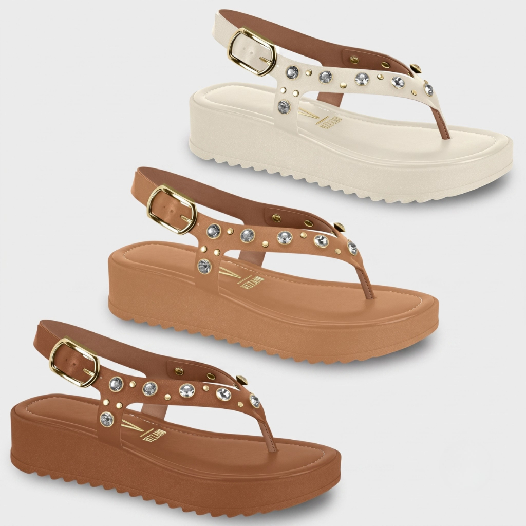 Sandália Feminina Vizzano Papete Plataforma Tratorada Strass Original