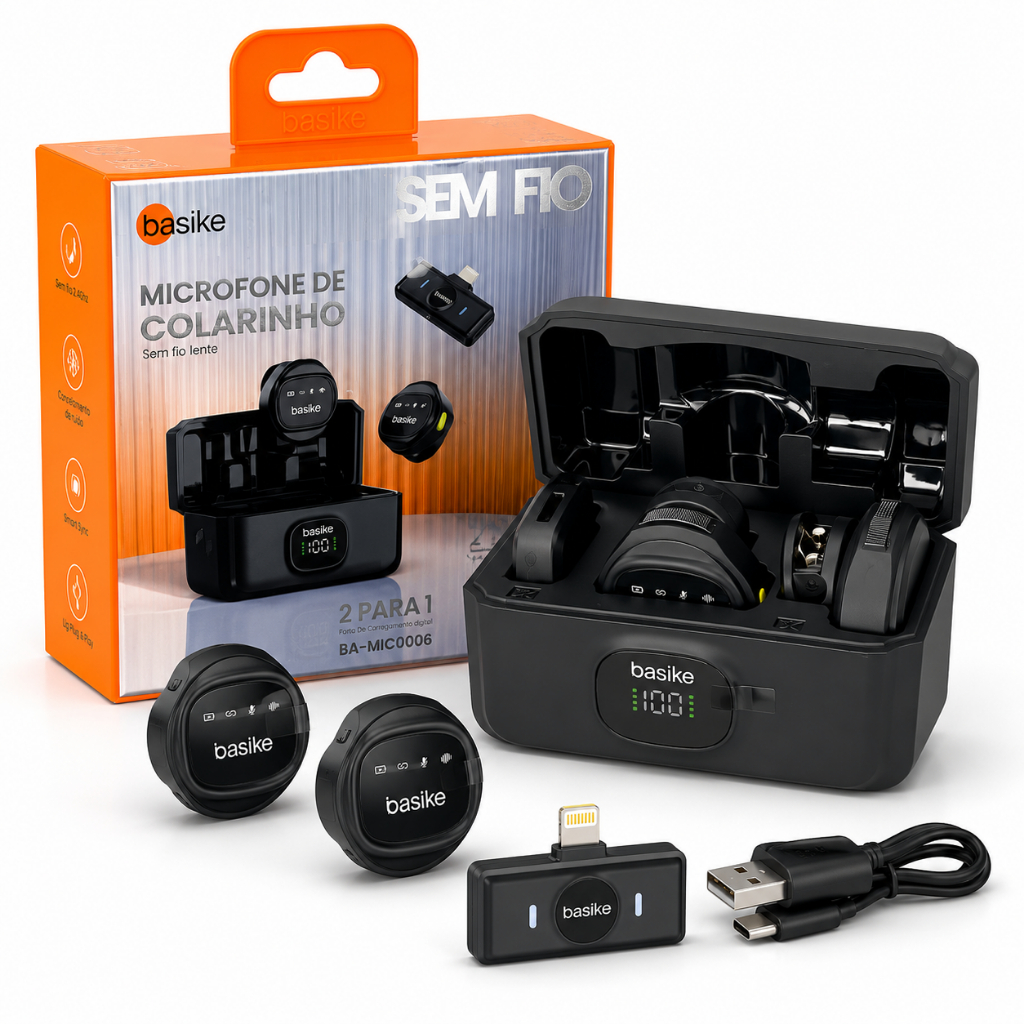 Microfone Lapela Sem Fio Basike BA-MIC0006 Compatível Para iPhone 🎙️📱🔥