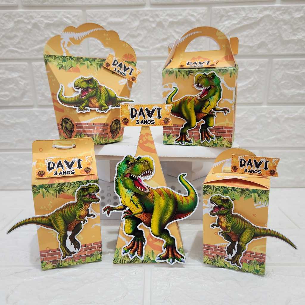 Kit Festa - Lembrancinhas para Aniversário - Personalizados - Caixinhas - Dinossauro - Tiranossauro Rex