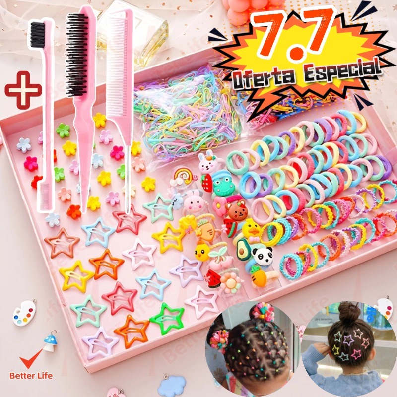 KIT1100 Conjunto De Acessórios Para Cabelo De Desenho Animado De 1100 Peças | Clipes BB Coreanos-BT