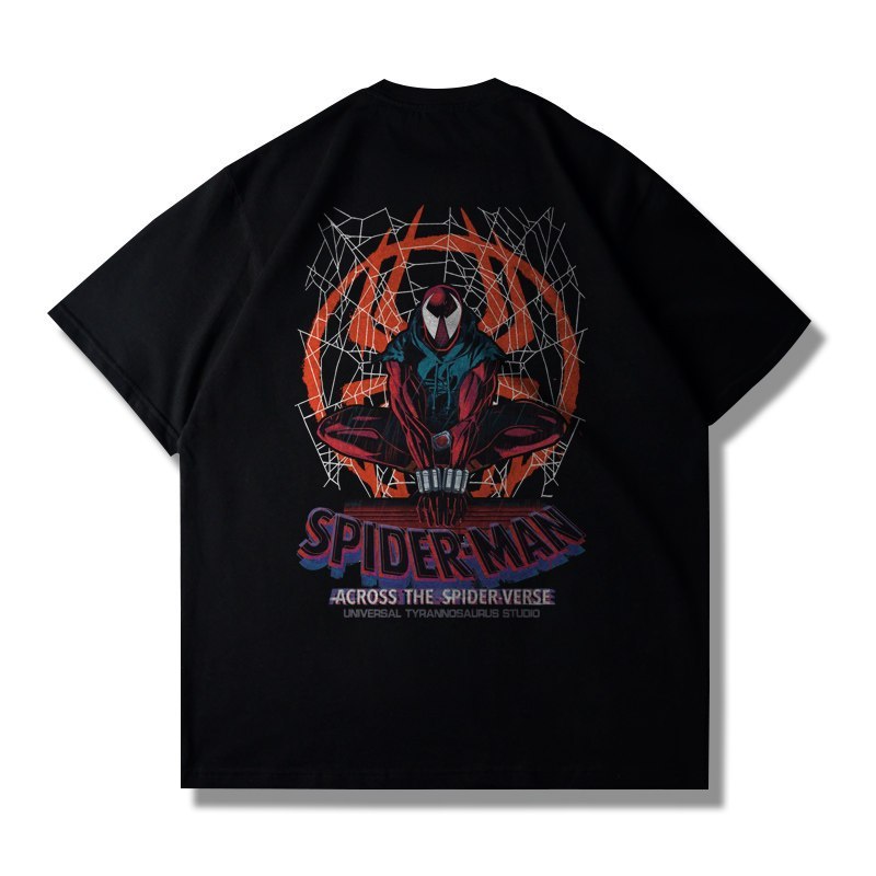 Camiseta Unissex Algodão Puro Modelo Oversize Solto, Estampa Retrô Homem-Aranha Aranhaverso, Camiseta Streetwear