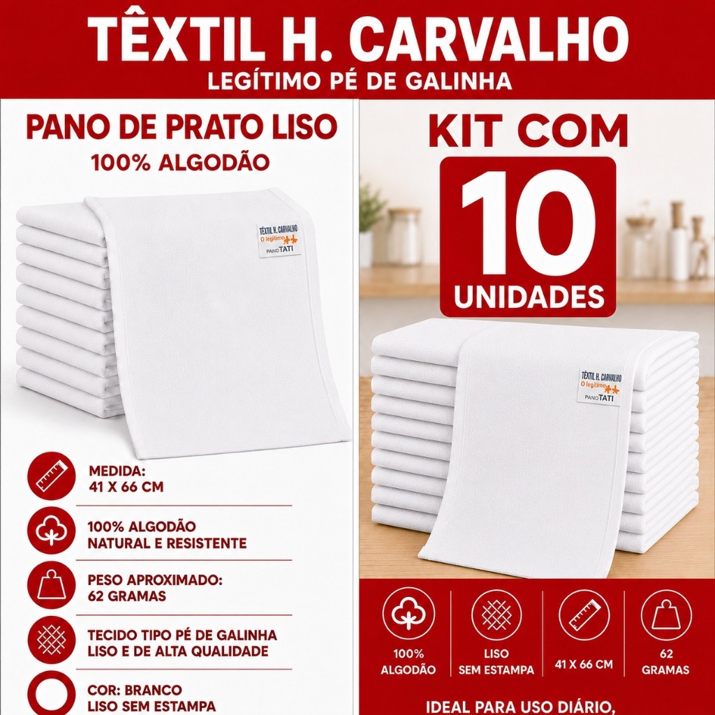 Kit 10 Pano De Prato Pé de Galinha Liso Branco Cozinha Pintar H Carvalho