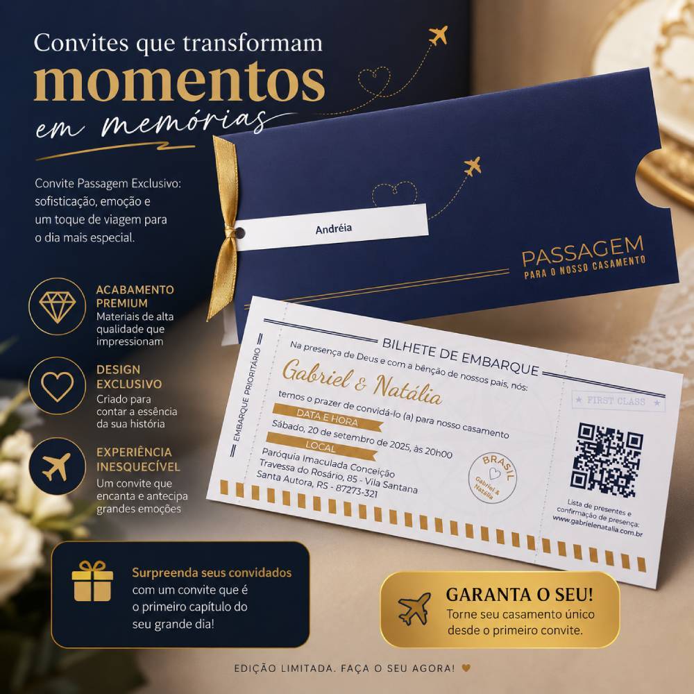 Convites De Casamento Passagem Aérea | Envelope Azul