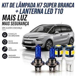Lâmpada farol BAIXO SUPER BRANCA + par LED LANTERNA C4 GRAND PICASSO 2006 ATÉ 2014