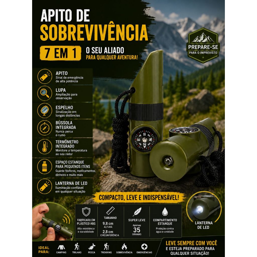 APITO DE SOBREVIVÊNCIA 7 EM 1 ALBATROZ EXERCITO BRASILEIRO TATICO AVENTURA AO AR LIVRE CAMPING PESCA