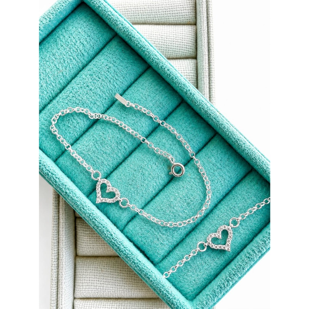 Pulseira Coraçao Cravejada Prata 925 Legitíma