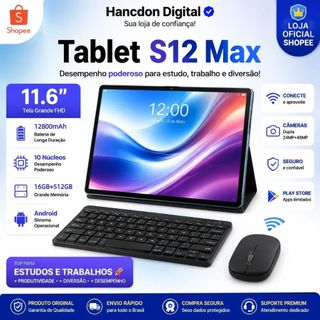 [Free Keyboard and mouse ] Tablet S12Max 16GB+512GB 11.6-inch HD Dual SIM Dual Core 12800mAh Android15 5G