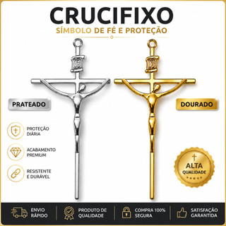 Crucifixo Parede Metal Rosto Silhueta Liso 25cm Prata ou Dourado