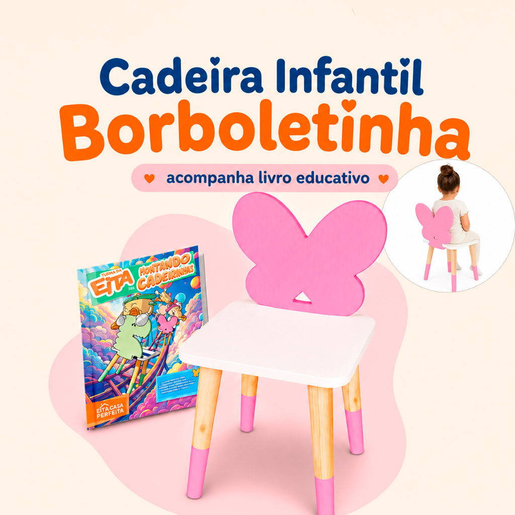 Cadeira Infantil Madeira Borboletinha Brinquedo Pedagógico Mobiliário Montessori