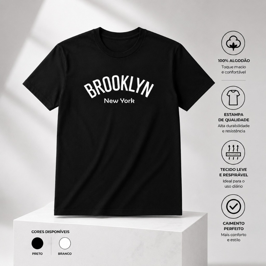 Camiseta Estampada Brooklyn Estilo Vintage 100% Algodão Masculina e Feminina Estampa Premium Estilosa
