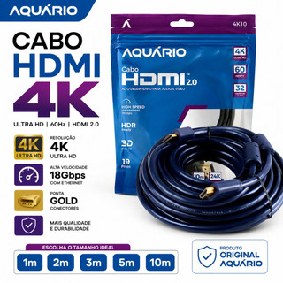 Cabo HDMI 2.0 4K 2.1 8K Ultra HD Aquário Original 120Hz e 60Hz Ponta Gold 1m 2m 3m 5m 10m
