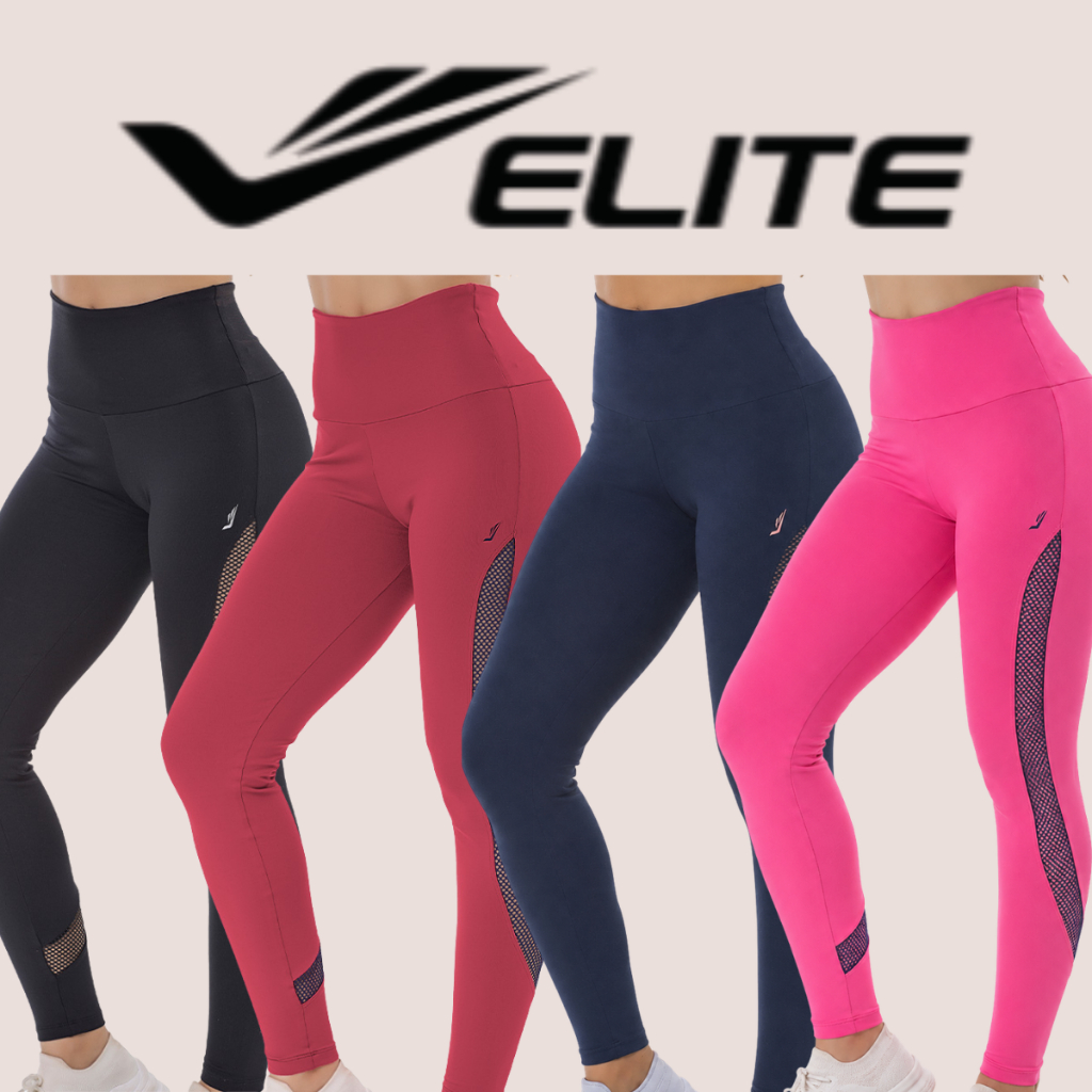 Calça Legging Feminina Elite Fitness De Academia Com Detalhes Em Tela Nas Laterais