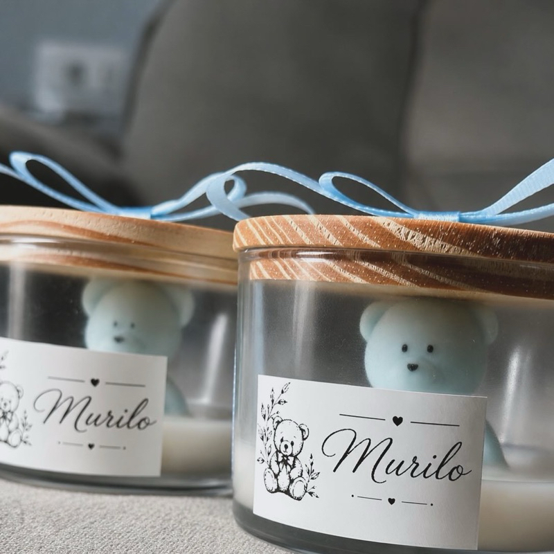 Vela Aromática Personalizada com Ursinho pote pate 100Ml| Lembrancinha para Maternidade, Chá de Bebê e Aniversário 🩵