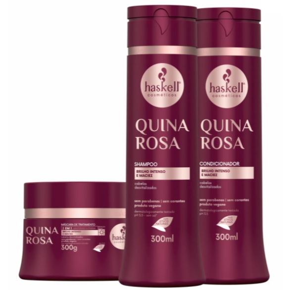 Kit Shampoo, Condicionador e Mascara Quina Rosa 300ml Haskell