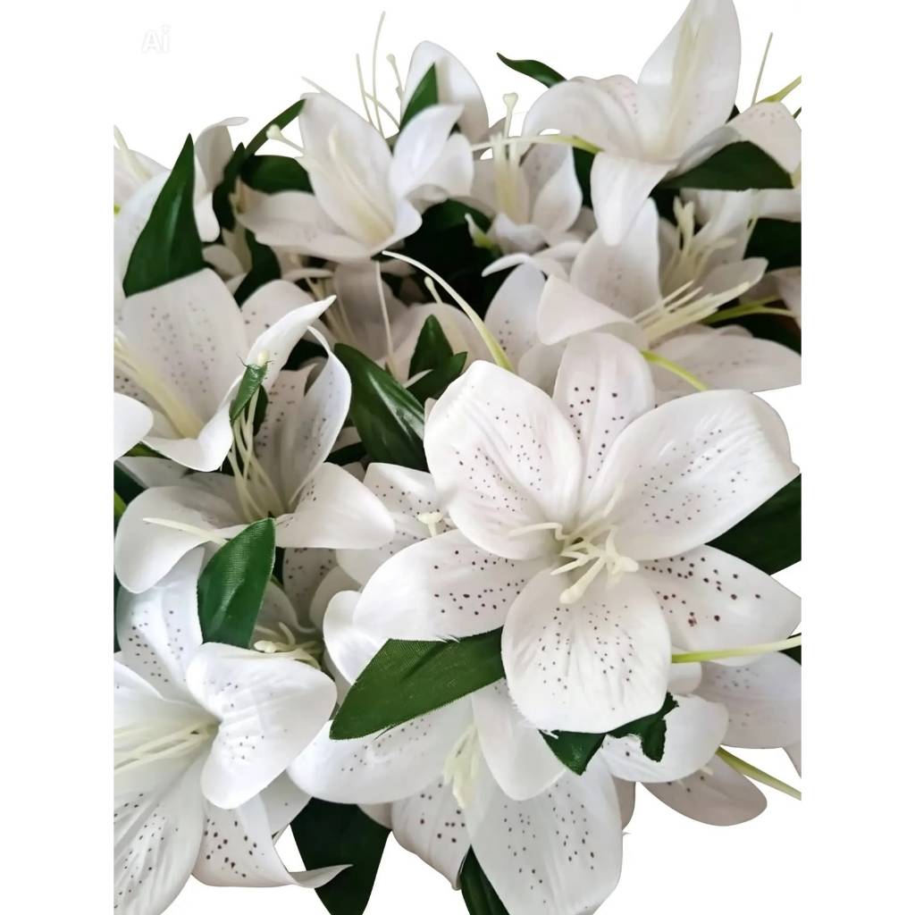 Lírio Realista Artificial Kit 10 Buquês De 5 Flores Branco