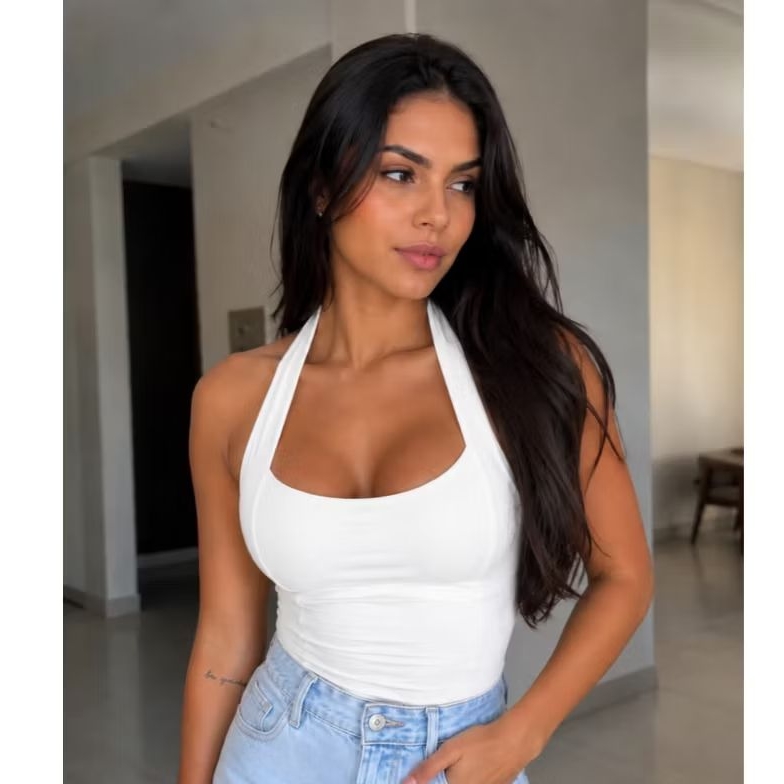 Blusa Feminina Regata Feminina Efeito Silicone Tendência Verão 2026 Frente Unica Dupla