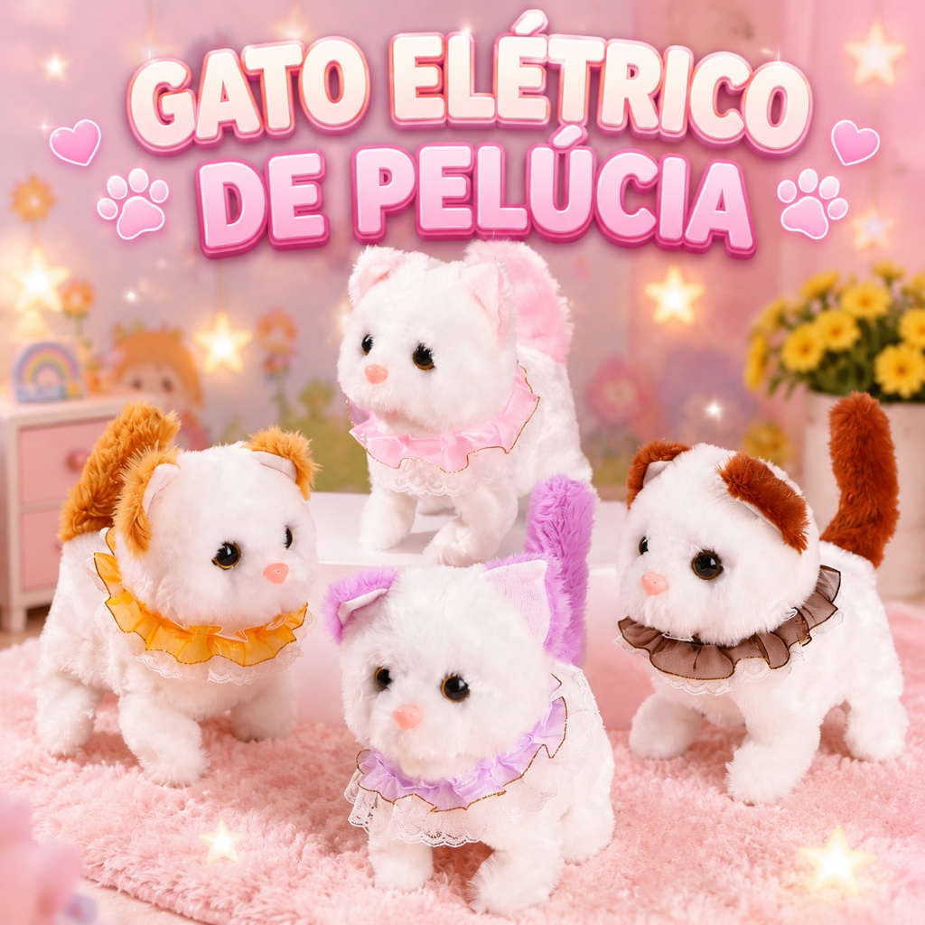 Brinquedo Elétrico de Gato de Pelúcia- Interativo e Divertido para Crianças e Famílias