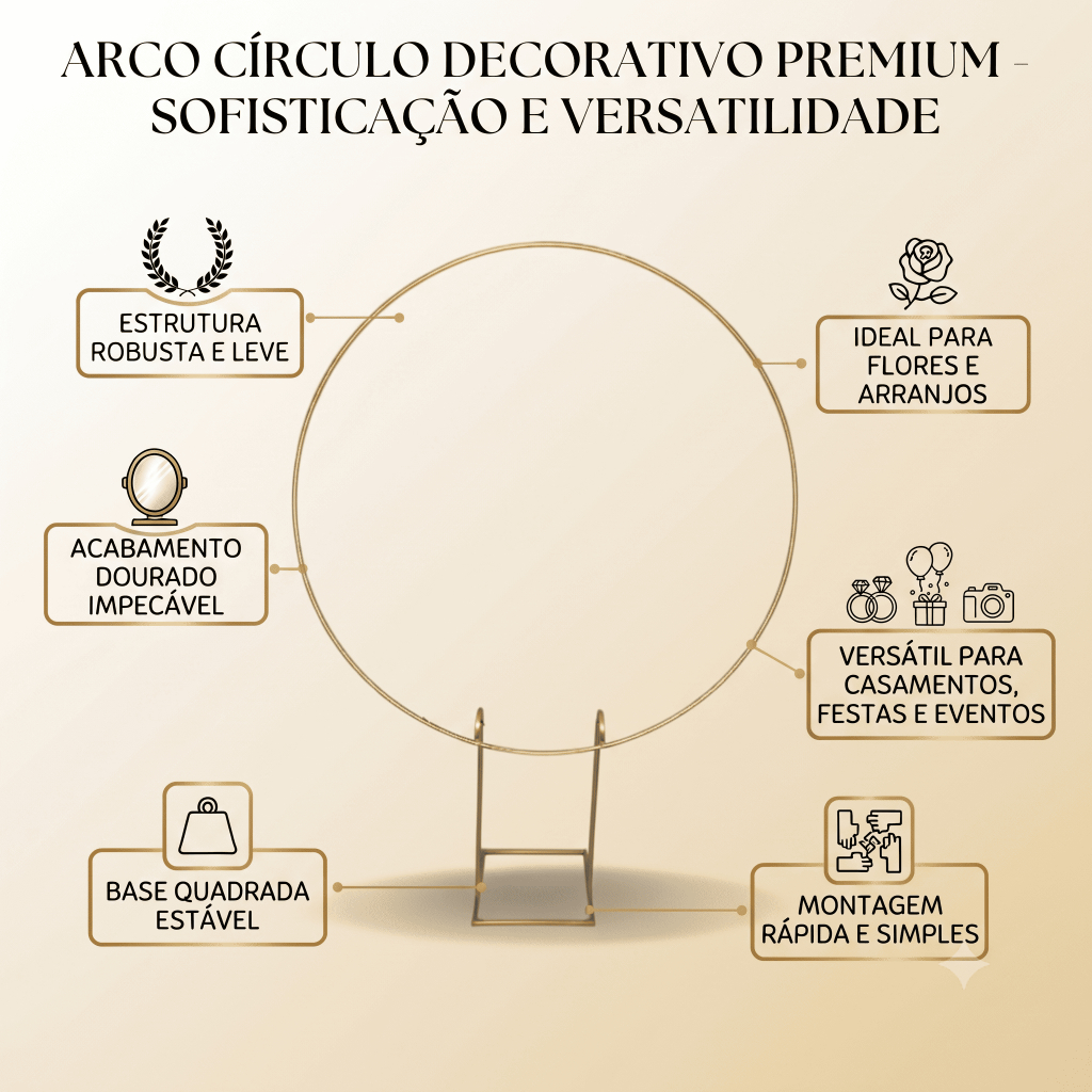 Arco Redondo De Ferro Dourado 1,50m Para Decoração De Festas Em Casamentos E Eventos Em Aniversários
