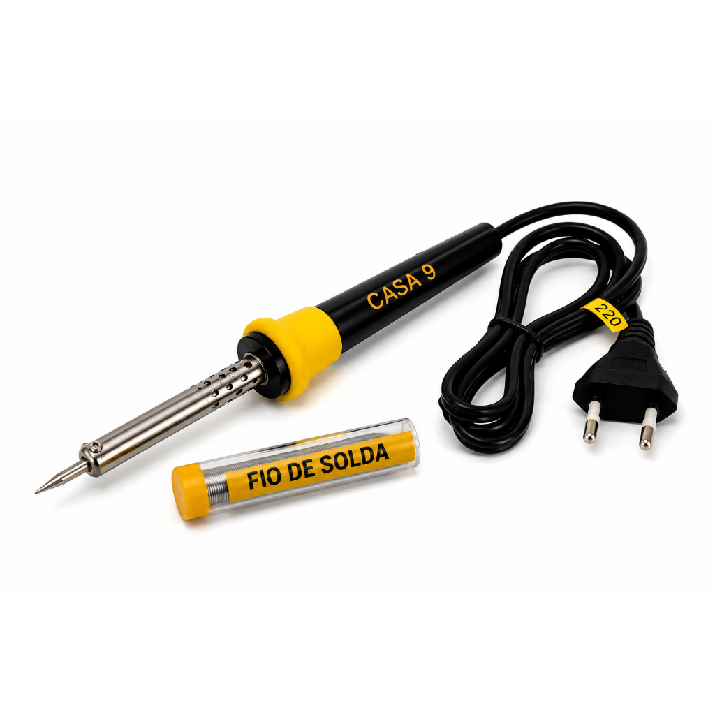 Kit Ferro De Solda Profissional 60w Com Estanho E Suporte 127/220V Soldador Eletrico