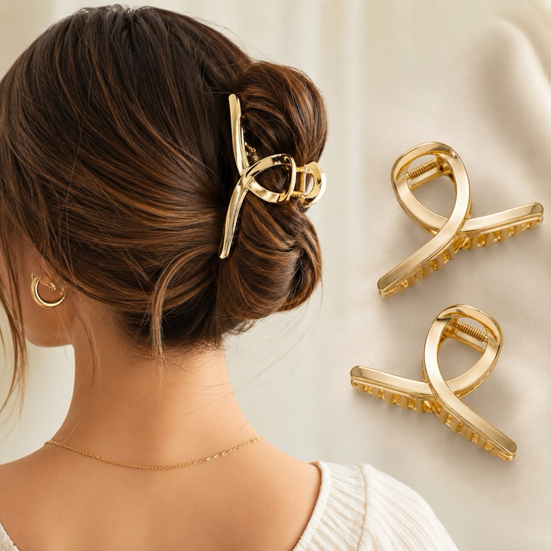 Kit 2 Piranhas| Predendor de Cabelo Feminina Dourada Metal Presilha Elegante Resistente