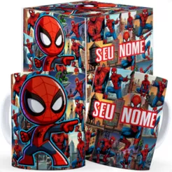 Caneca Personalizada do Homem Aranha Com Nome - Caixa Personalizada