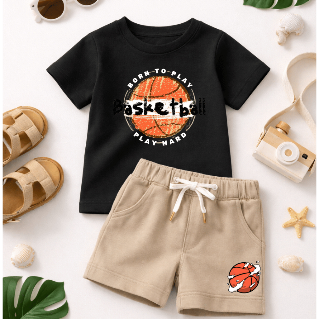 Conjunto Infantil JUvenil StreetWear -  Conjunto de Verão Basketball - Camiseta 100% Algodão e Short Moletinho -Conforto