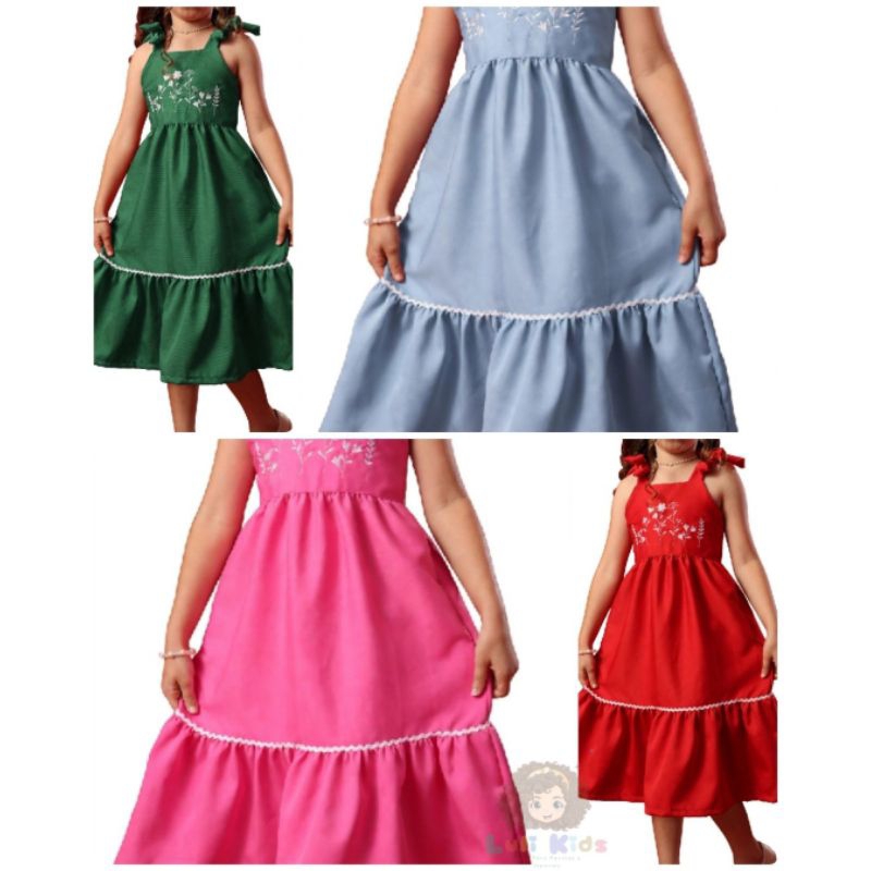 Vestido de Festa Infantil Vermelho,Azul ,Rosa e Verde  04 ao 12 anos vestido para passeios, igreja e réveillon bordado