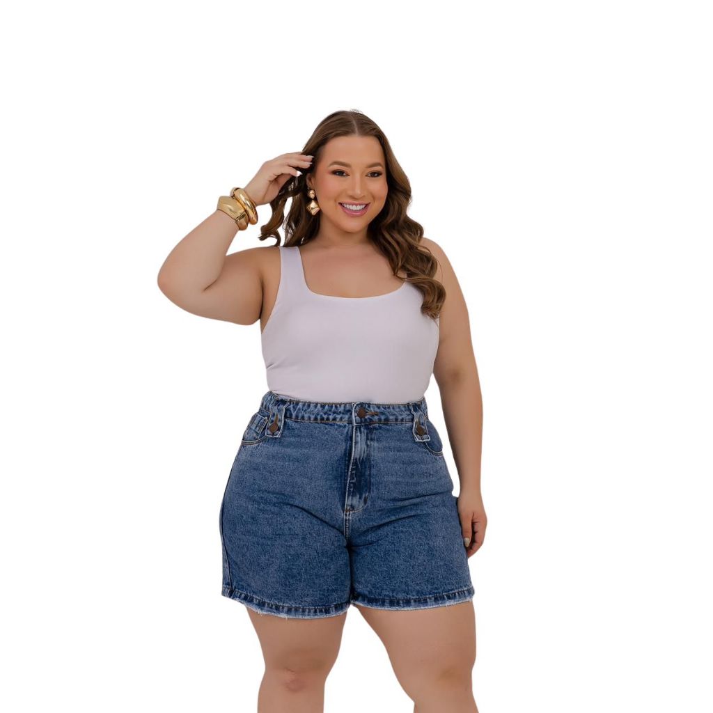 Short Pedalete Jeans Plus size Feminino Sem Lycra, cintura Alta Com Detalhe Nos Cós, Revesst Jeans