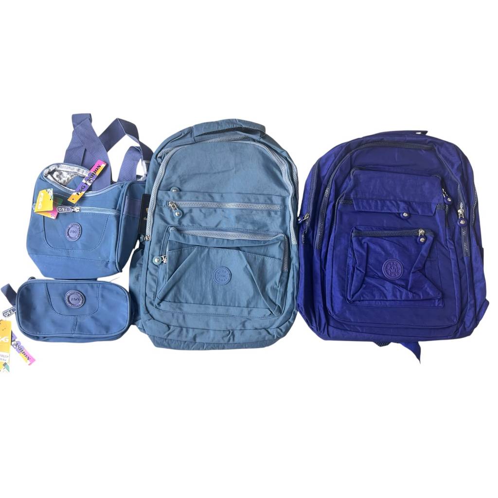 Kit 4 Peças Mochila Azul Marinho Y&K + Mochila Azul Claro Sport + Estojo e Lancheira Térmica F&G