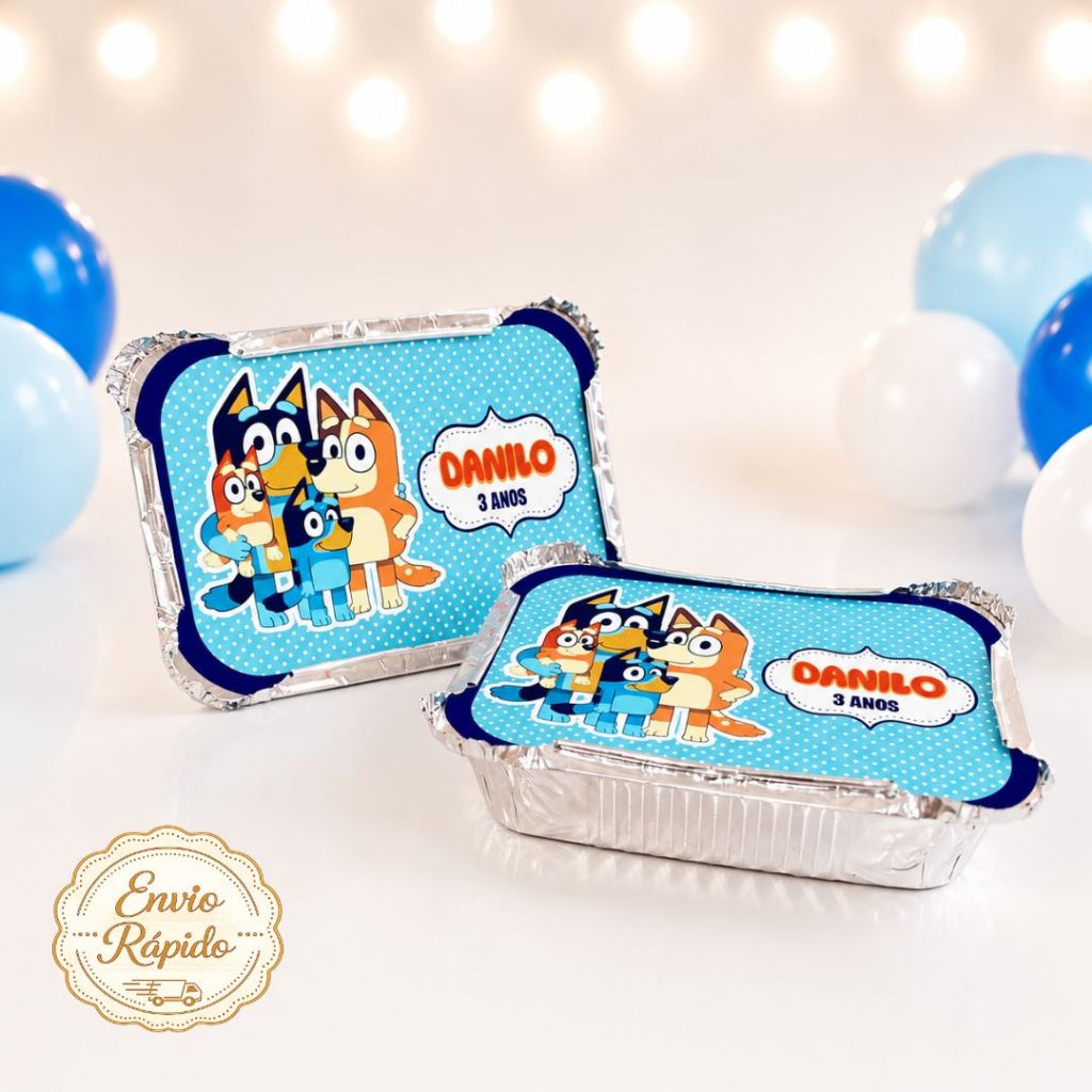 30 Marmitinha Personalizada Bluey Azul Menino | Lembrancinha Festa Infantil | Marmita Personalizada Aniversário Bluey