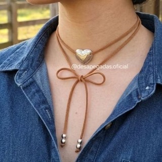 Colar feminino country gargantilha choker prata boiadeira Ana C acessórios tendencia Chocker de Coração festa country