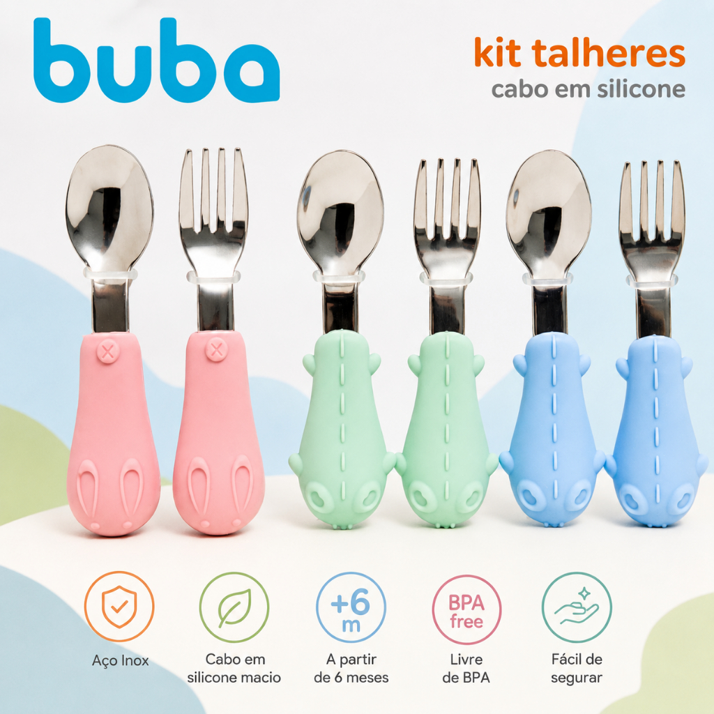 Talheres para Bebê Inox Buba Colher e Garfo Infantil