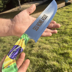 Faca Super Premium Personalizada com Seu Nome | Cabo em Acrílico Bandeira do Brasil | faca para cozinha Bainha em Couro