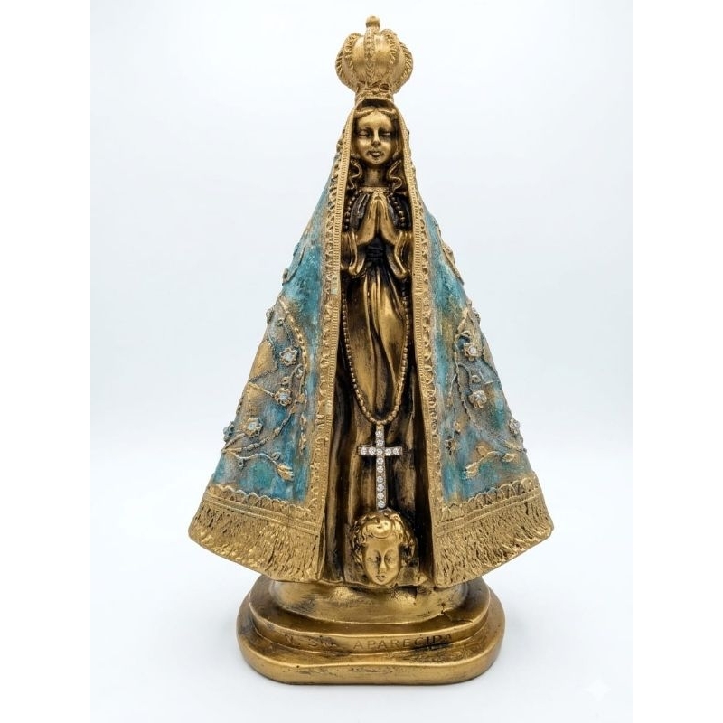 Nossa Senhora Aparecida Verde Patinado em Gesso Artesanal Pintada à Mão para Decoração Religiosa Católica
