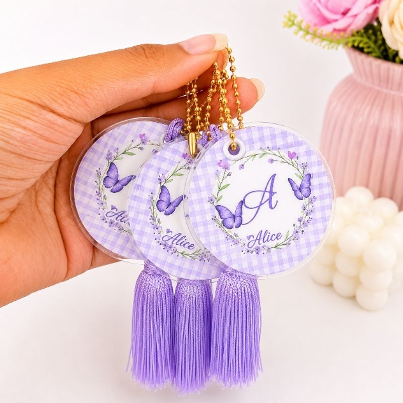 Chaveiro Tag Personalizado com Tassel  Lembrancinha Aniversário Infantil Qualquer Tema Enfeite para Lembrancinhas