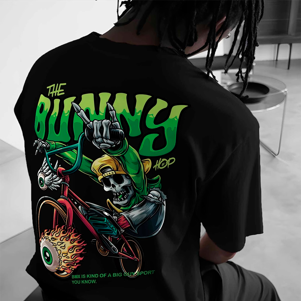 Camiseta Streetwear Oversized Basico Unissex Rock Bunny Wildness Caveira Masculino Aesthetic Estampada