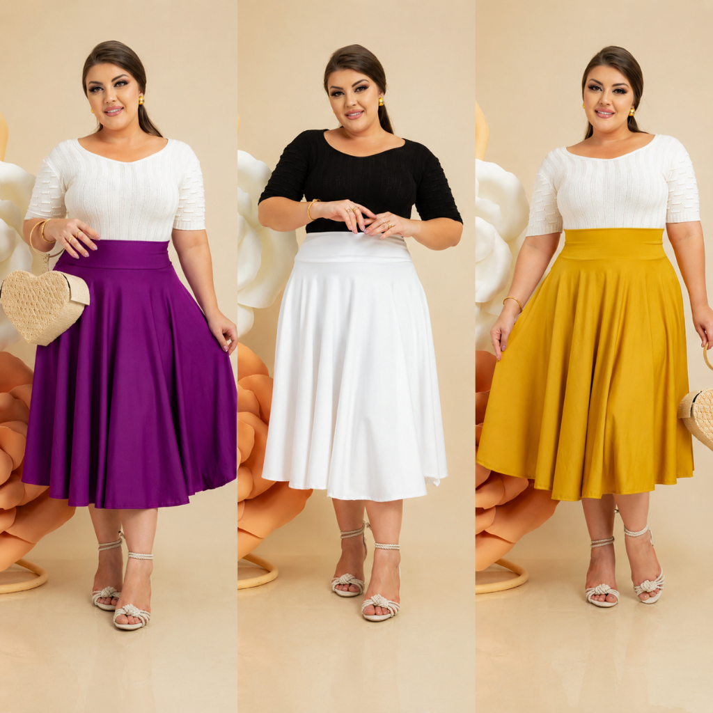 Saia Midi Godê 360º Várias Cores Lisa Moda Feminina Cristã Modesta Evangélica