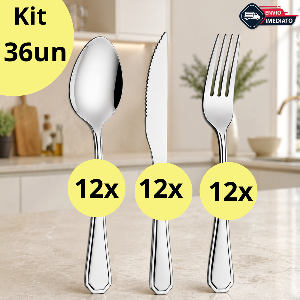 Jogo de Talheres 36 Peças Aço Inox Completo Facas Garfos Colheres Kit Cozinha Mesa Restaurante Alta Qualidade