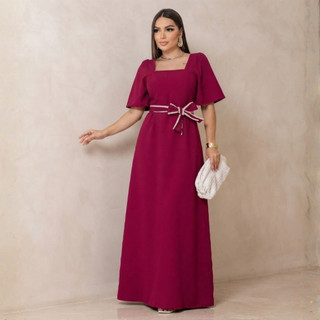 Vestido Longo Feminino Elegante Com Laço Casual Festa