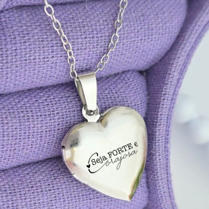 Colar Relicário Coração Personalizado com 2 Fotos Aço Inoxidável Antialérgico Presente Emocional