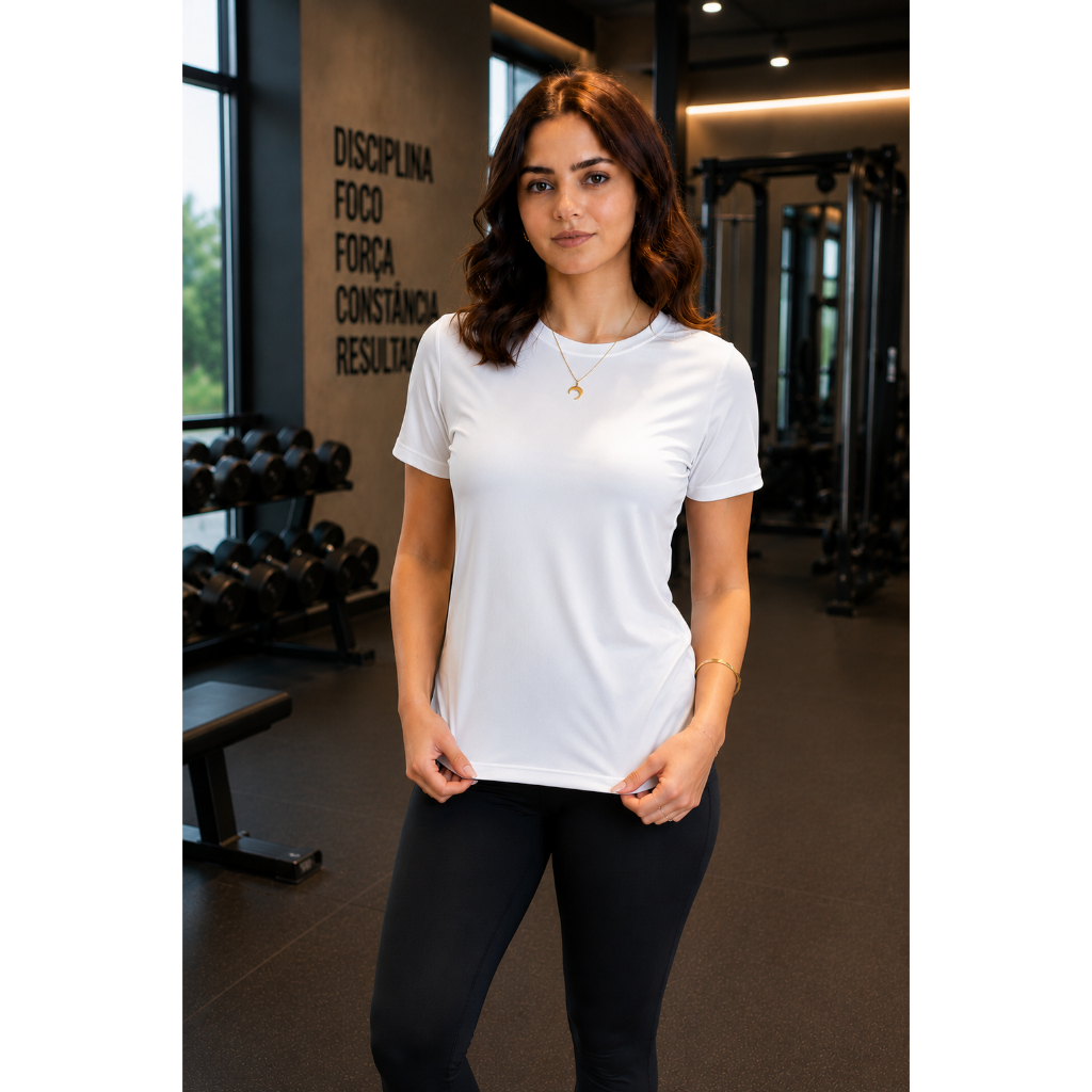 Camiseta Feminina Dry Fit Blusa Academia Treino Yoga Pilates Corrida Esporte Tecido Leve Proteção UV Respiravél Fitness