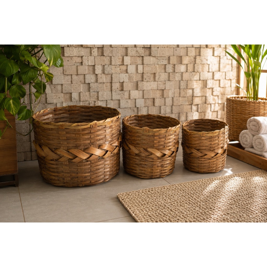 Kit 3 Cachepot Vaso Chinês De Bambu P, M E G