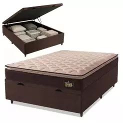 Cama Box Baú Casal Colchão Espuma D33 Pillow Top Millenium 138x188x60cm Marrom Hellen