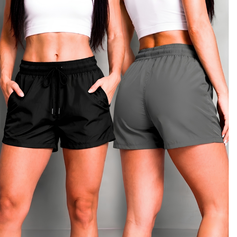 Kit 2 Shorts Femininos Slim Tactel Com Bolsos Academia Praia e Corrida
