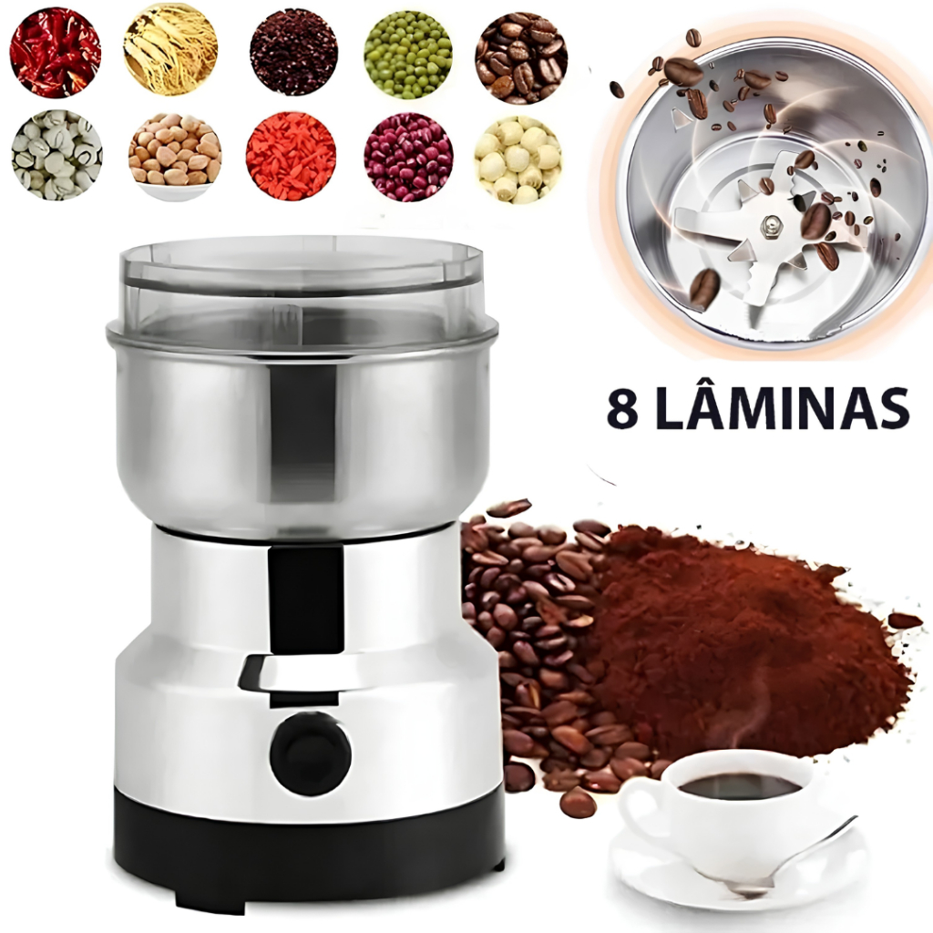 Imagem Moedor Multifuncional de Café Elétrico 127V/220V 8 Lâminas 240W 41000RPM Aço Inox para Café Especiarias