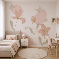 Papel de Parede Adesivo Floral Aquarela Delicado Rosa